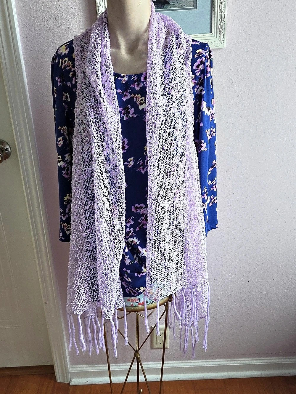 APT. 9 Floral Long Sleeve Tunic Blue & Pink Size 9 - Picture 6 of 8
